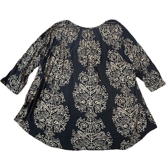 Lucky Brand Black Tan Floral‎ Print Tunic Top Boho Womens Plus Sz 3X Lightweight - Picture 2 of 7
